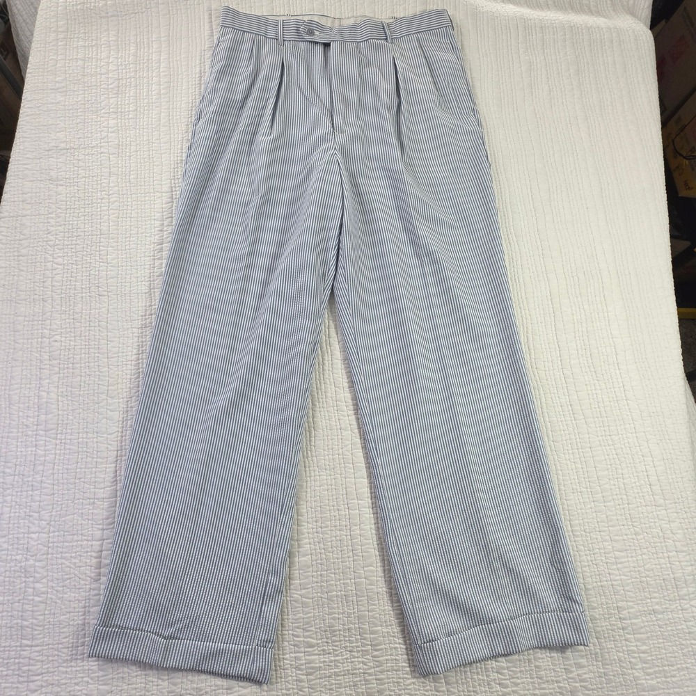 Pronti NWT 36x32 Seersucker Striped Trouser Coastal Preppy Pleated Pant